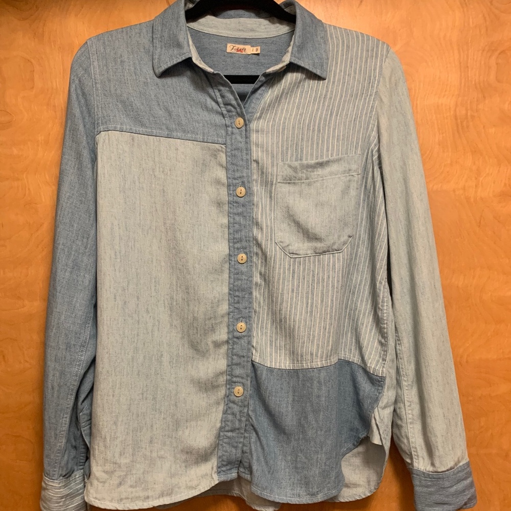 Faherty chambray patchwork shirt